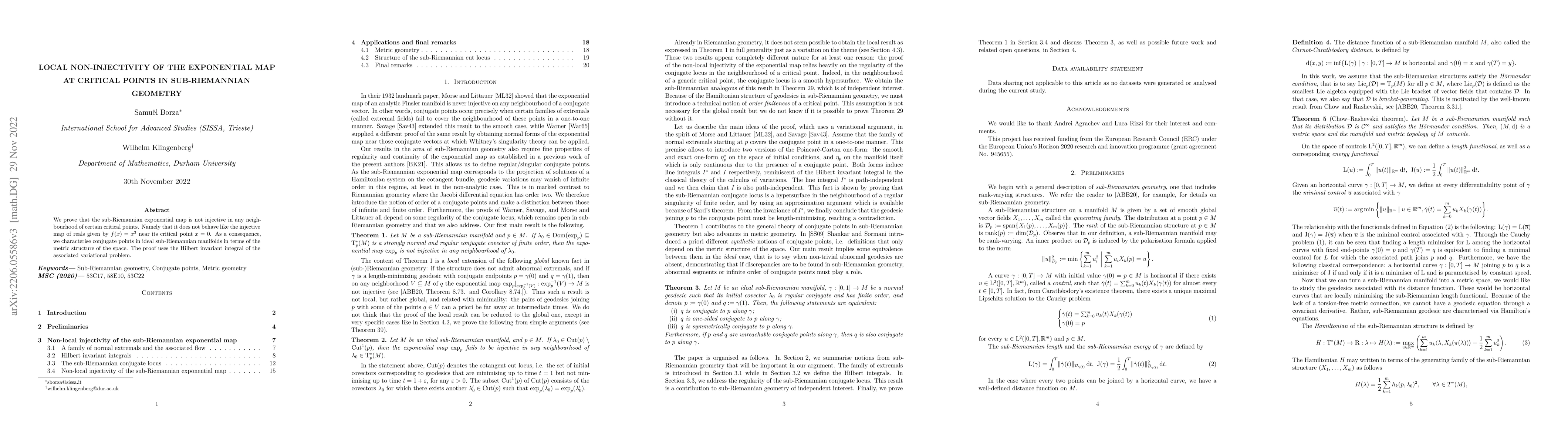 Thumbnail for Local non-injectivity of the exponential map at critical points in
  sub-Riemannian geometry