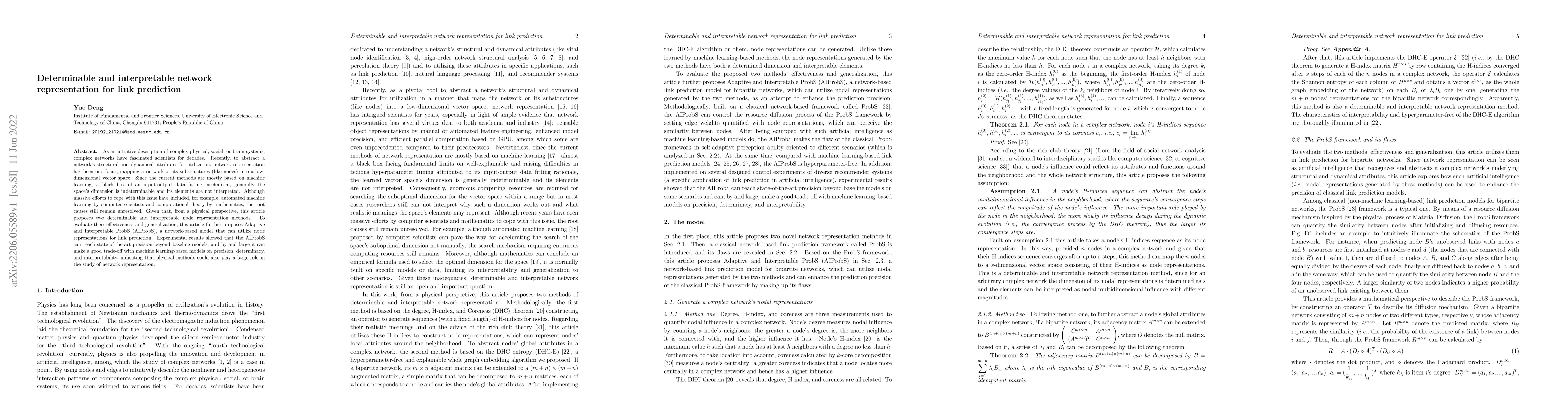 Thumbnail for Determinable and interpretable network representation for link
  prediction