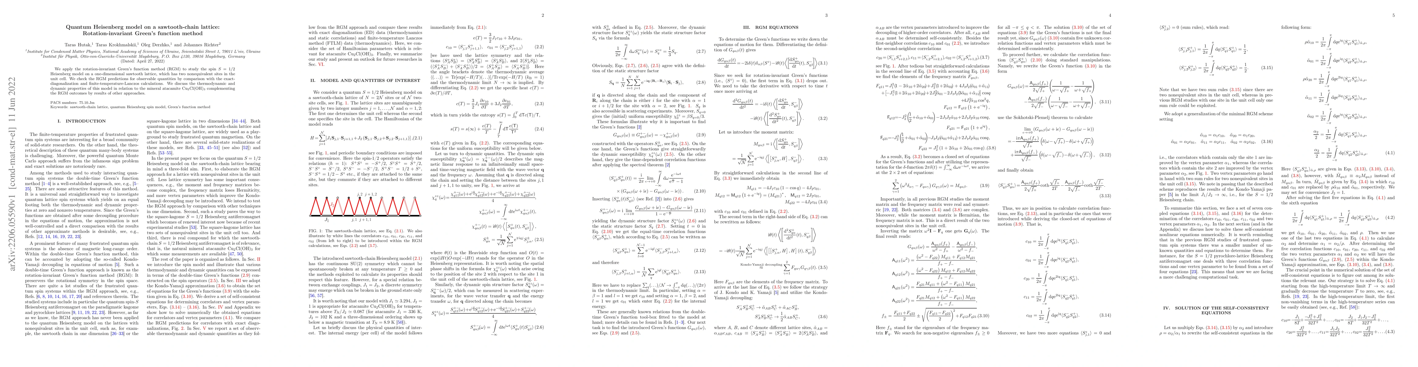 Thumbnail for Quantum Heisenberg model on a sawtooth-chain lattice: Rotation-invariant
  Green's function method