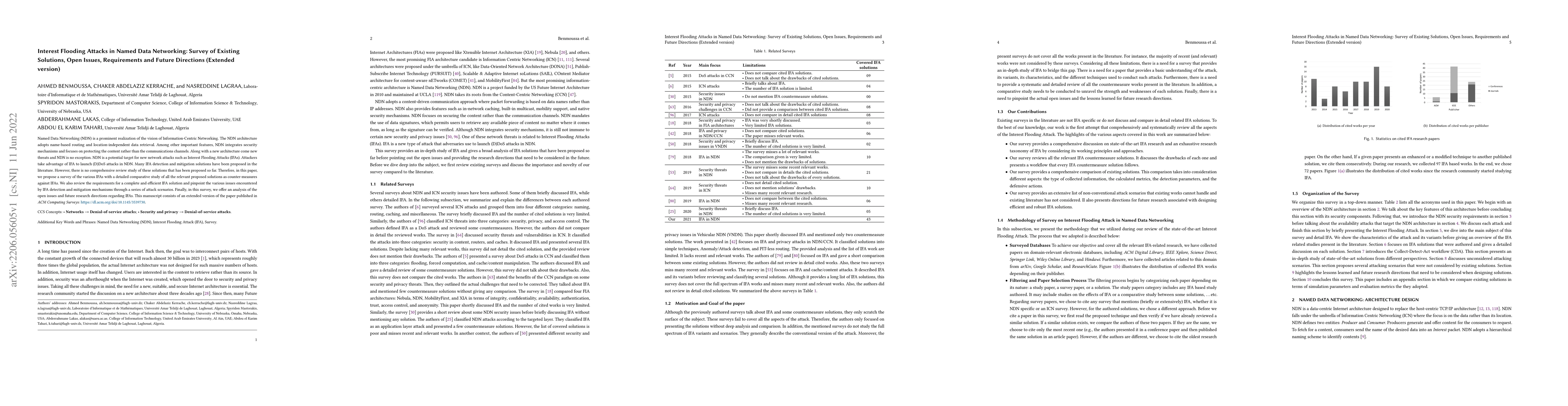 Thumbnail for Interest Flooding Attacks in Named Data Networking: Survey of Existing
  Solutions, Open Issues, Requirements and Future Directions (Extended version)