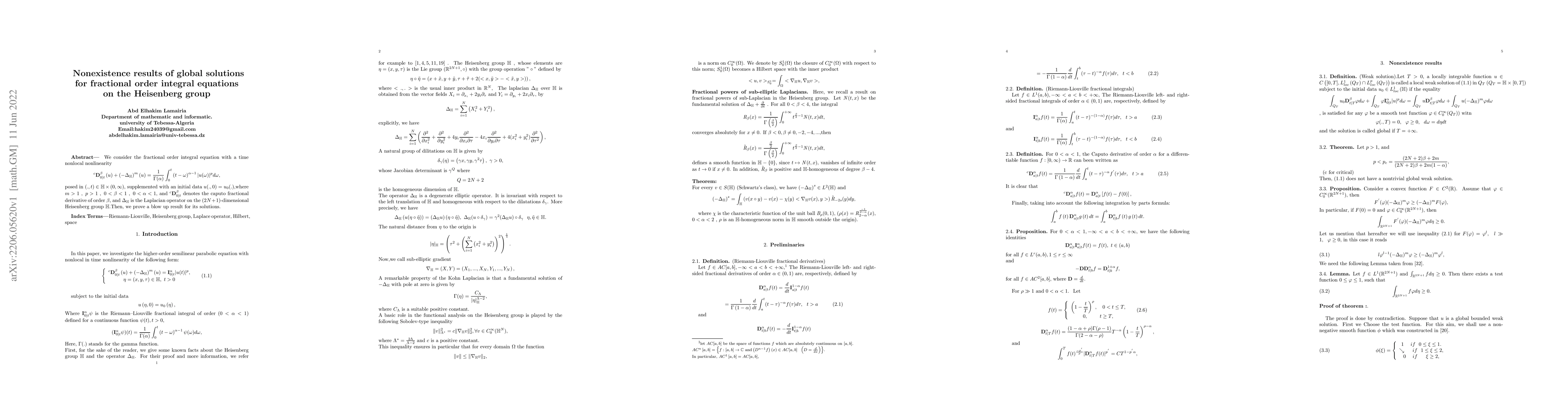 Thumbnail for Nonexistence results of global solutions for fractional order integral
  equations on the Heisenberg group
