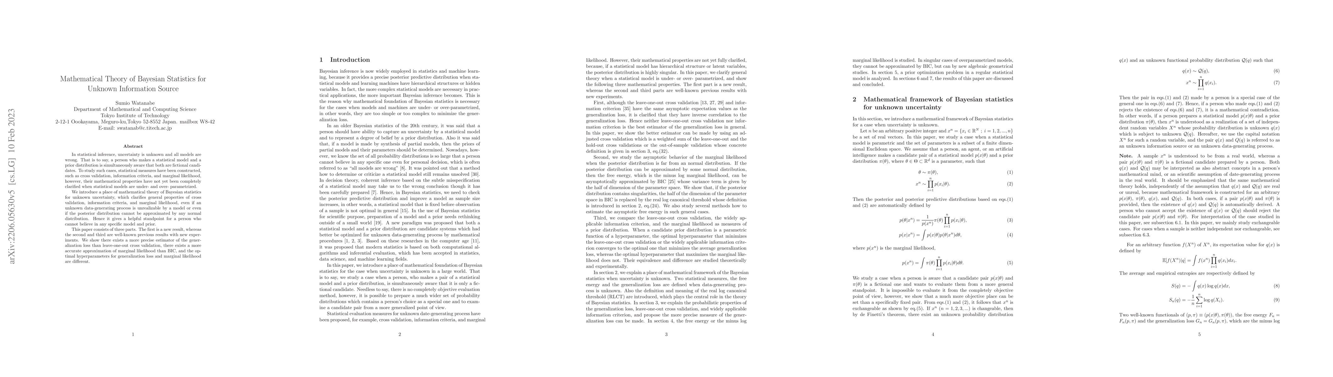 Thumbnail for Mathematical Theory of Bayesian Statistics for Unknown Information
  Source