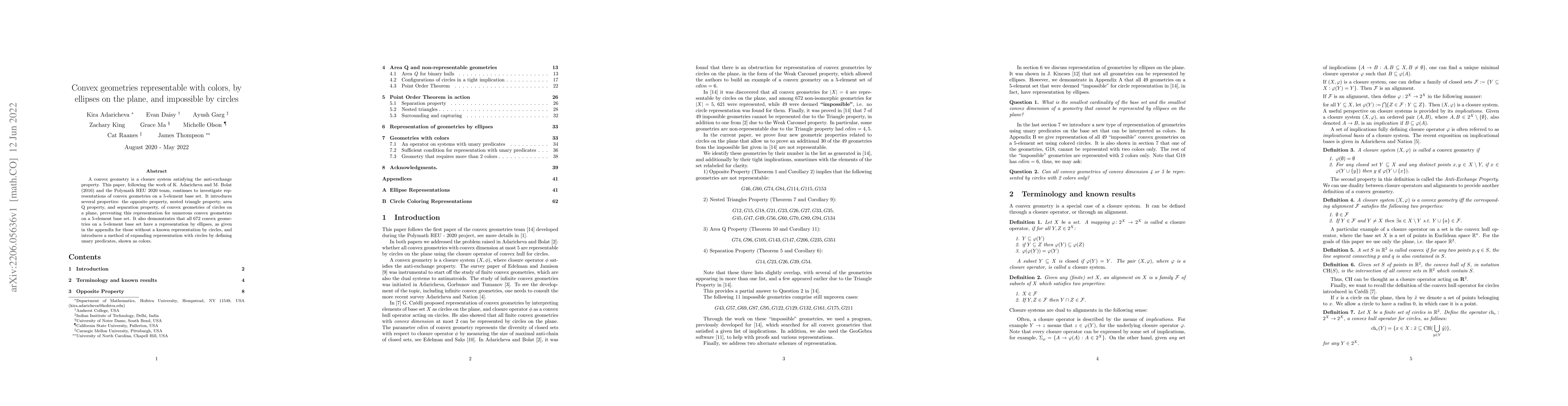 Thumbnail for Convex geometries representable with colors, by ellipses on the plane,
  and impossible by circles