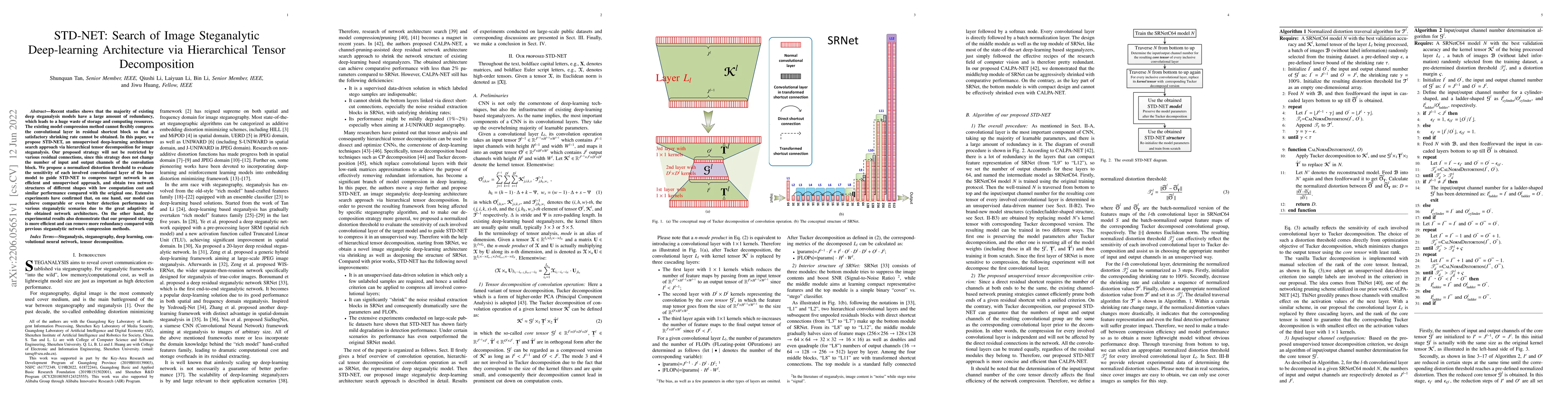 Thumbnail for STD-NET: Search of Image Steganalytic Deep-learning Architecture via
  Hierarchical Tensor Decomposition