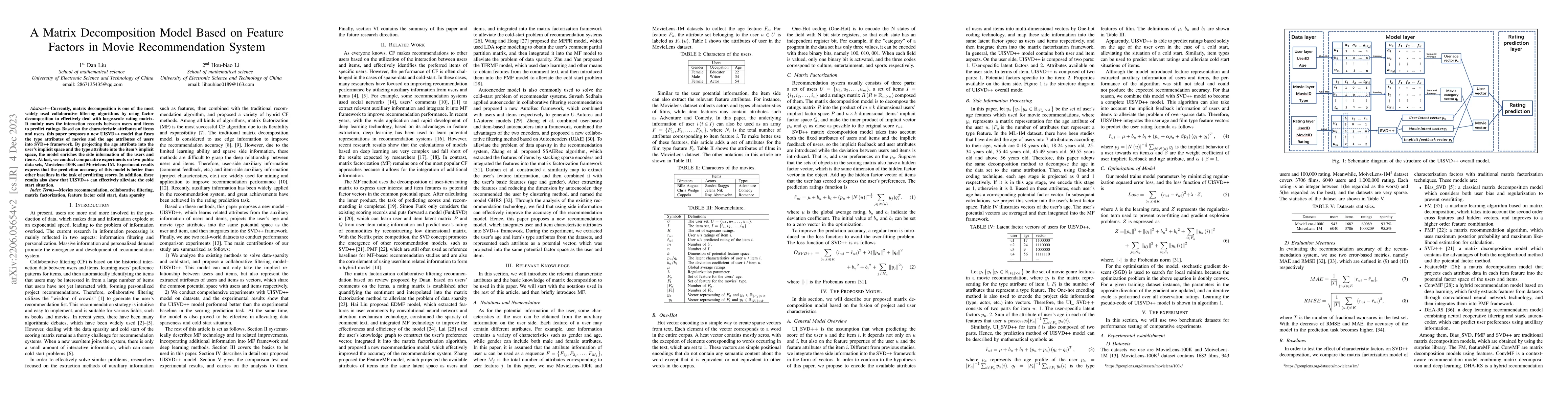 Thumbnail for A Matrix Decomposition Model Based on Feature Factors in Movie
  Recommendation System