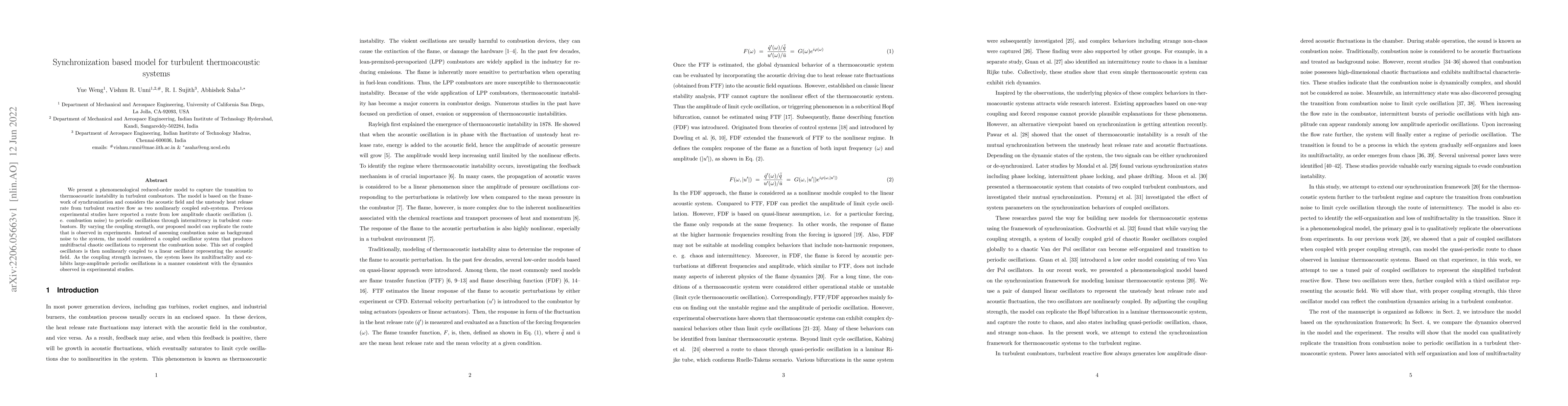 Thumbnail for Synchronization based model for turbulent thermoacoustic systems