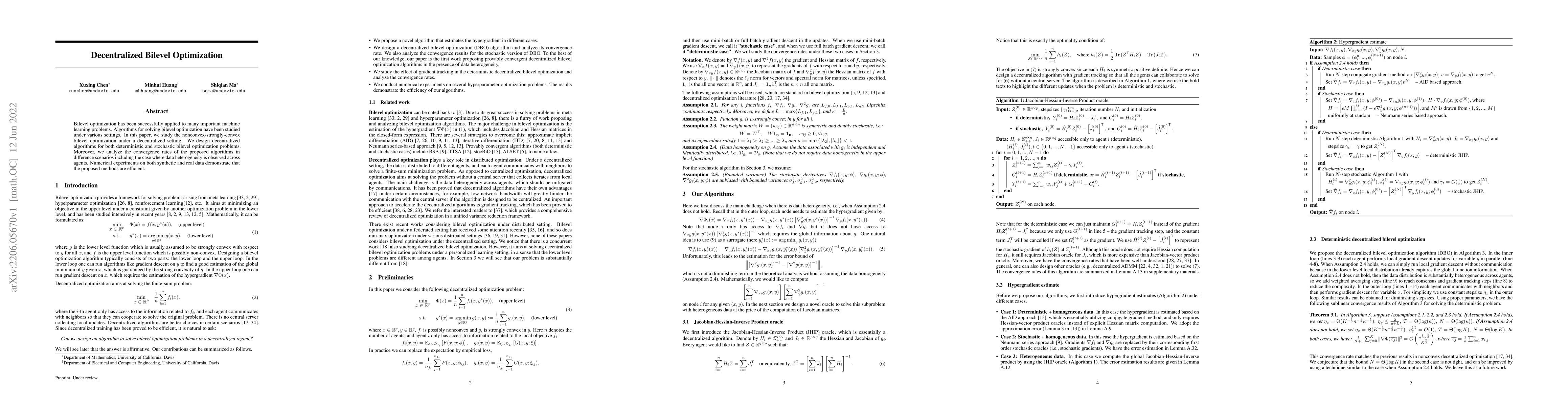 Thumbnail for Decentralized Bilevel Optimization