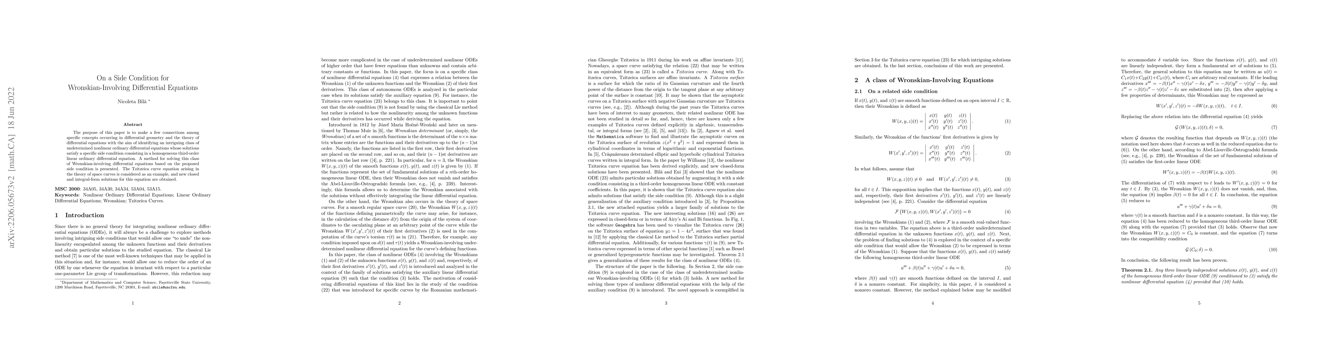 Thumbnail for On a Side Condition for Wronskian-Involving Differential Equations
