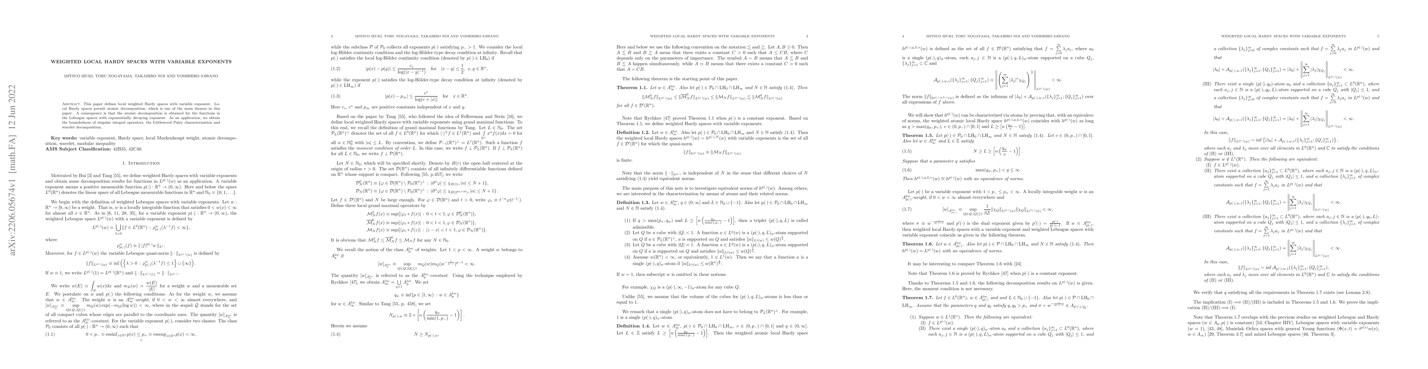 Thumbnail for Weighted local Hardy spaces with variable exponents