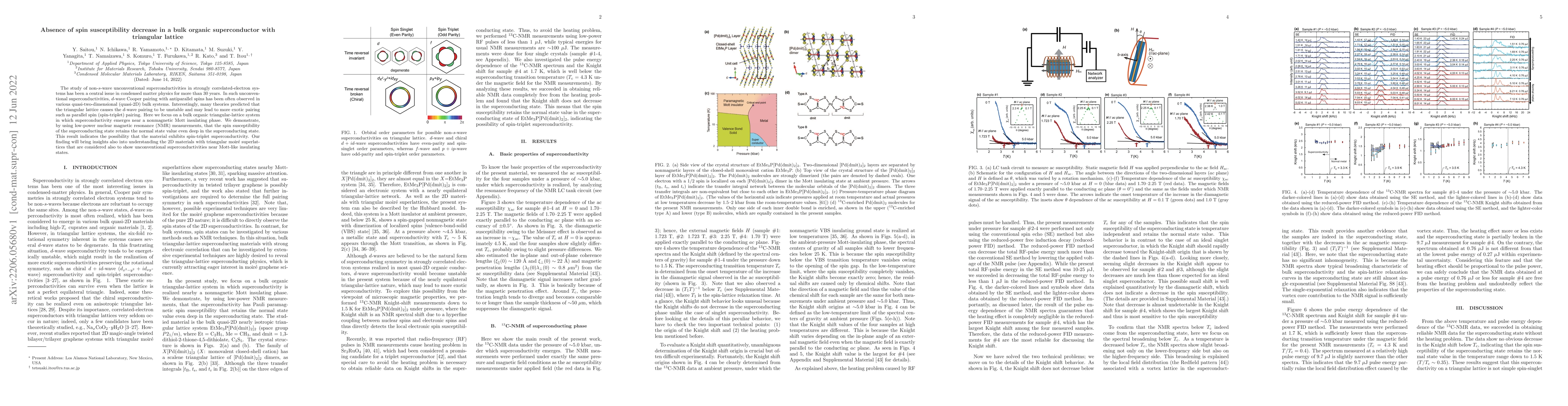 Thumbnail for Absence of spin susceptibility decrease in a bulk organic superconductor
  with triangular lattice