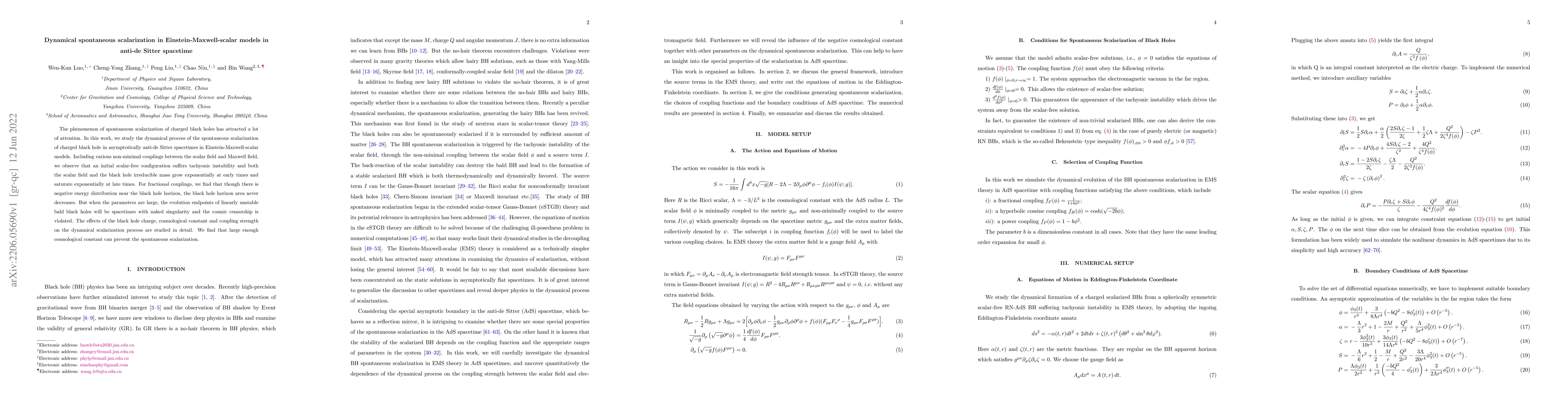 Thumbnail for Dynamical spontaneous scalarization in Einstein-Maxwell-scalar models in
  anti-de Sitter spacetime