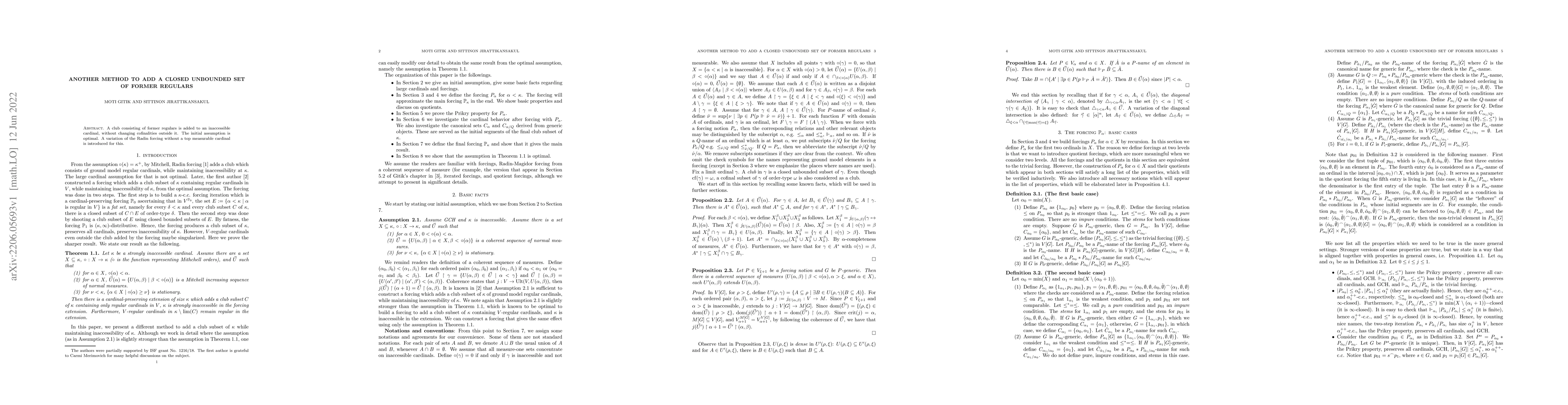 Thumbnail for Another method to add a closed unbounded set of former regulars