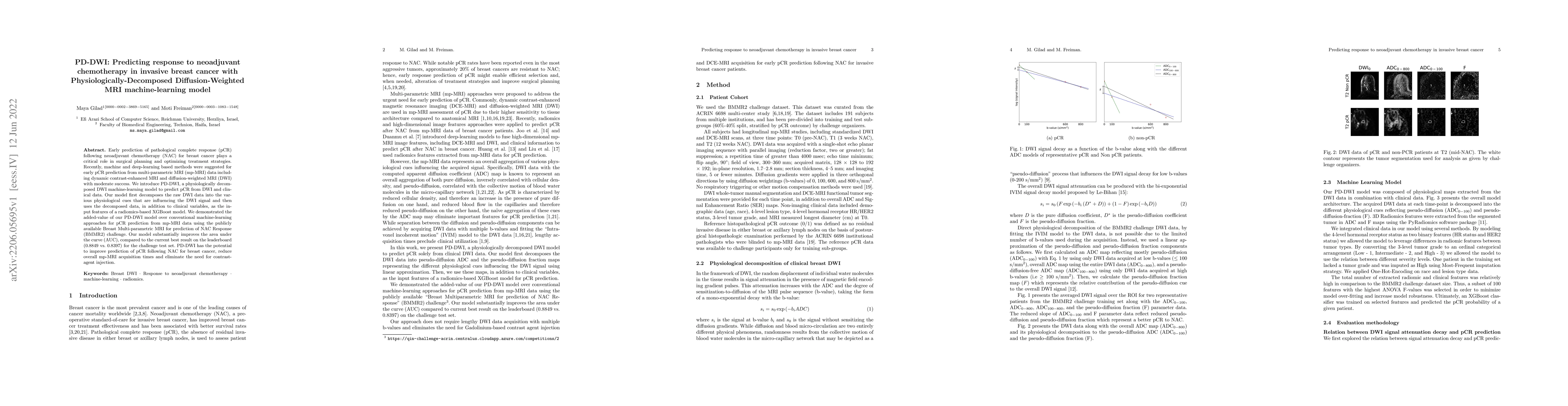 Thumbnail for PD-DWI: Predicting response to neoadjuvant chemotherapy in invasive
  breast cancer with Physiologically-Decomposed Diffusion-Weighted MRI
  machine-learning model