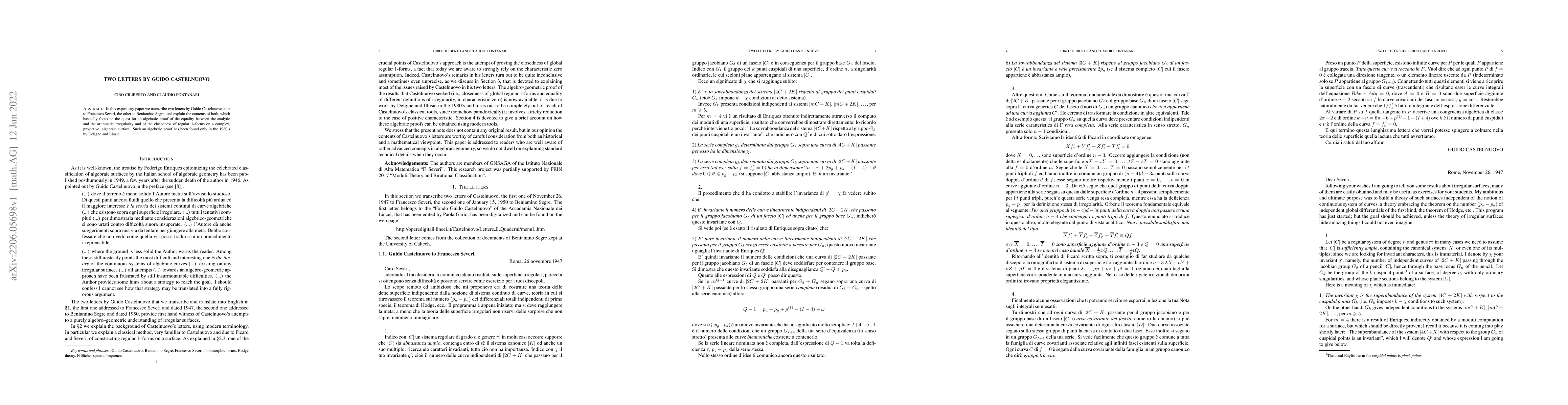 Thumbnail for Two letters by Guido Castelnuovo