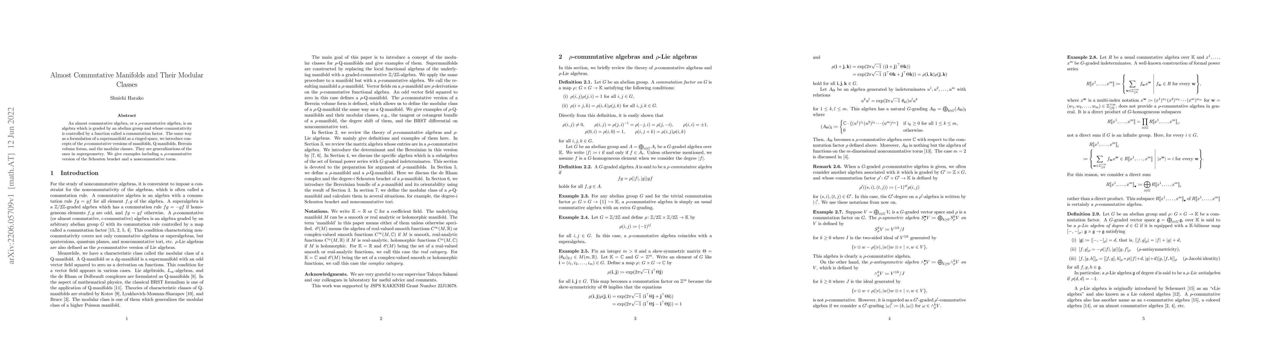 Thumbnail for Almost Commutative Manifolds and Their Modular Classes