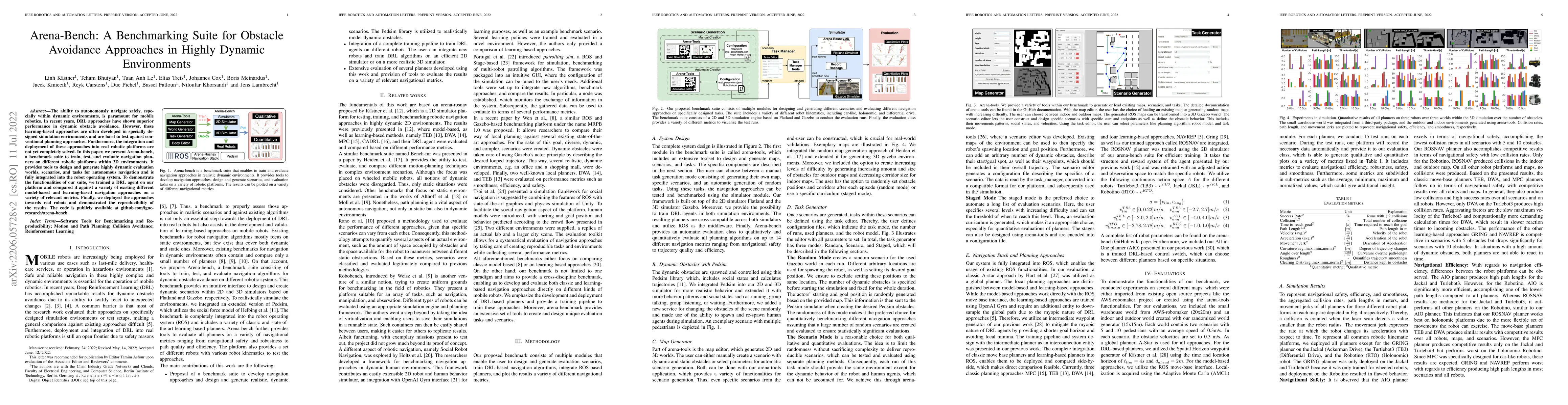 Thumbnail for Arena-Bench: A Benchmarking Suite for Obstacle Avoidance Approaches in
  Highly Dynamic Environments