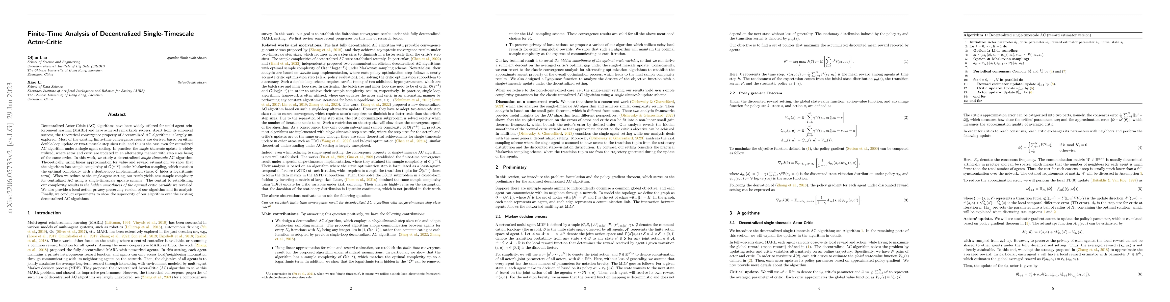 Thumbnail for Finite-Time Analysis of Fully Decentralized Single-Timescale
  Actor-Critic