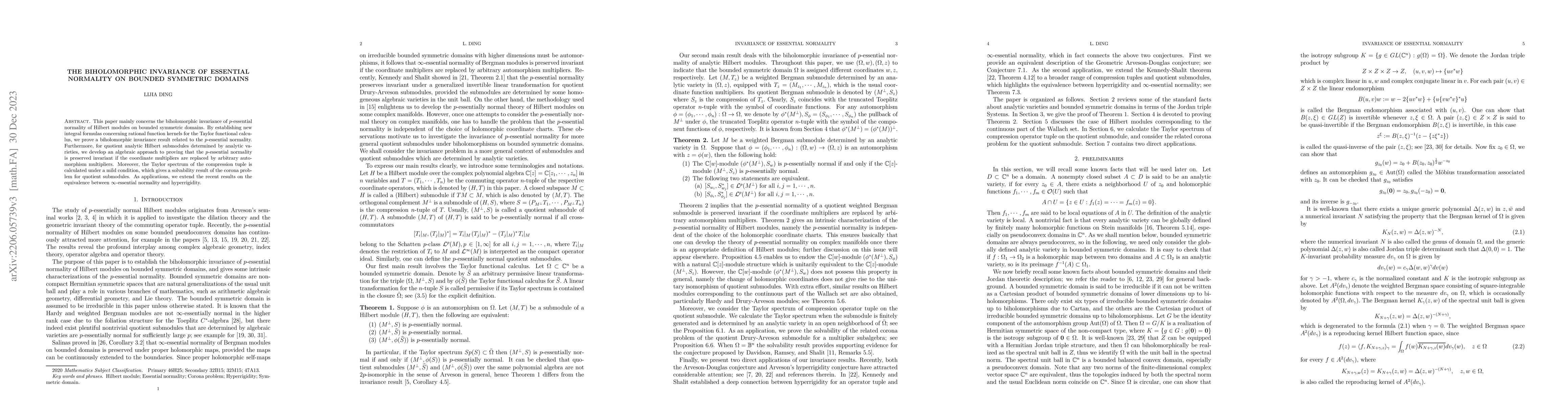 Thumbnail for The biholomorphic invariance of essential normality on bounded symmetric
  domains