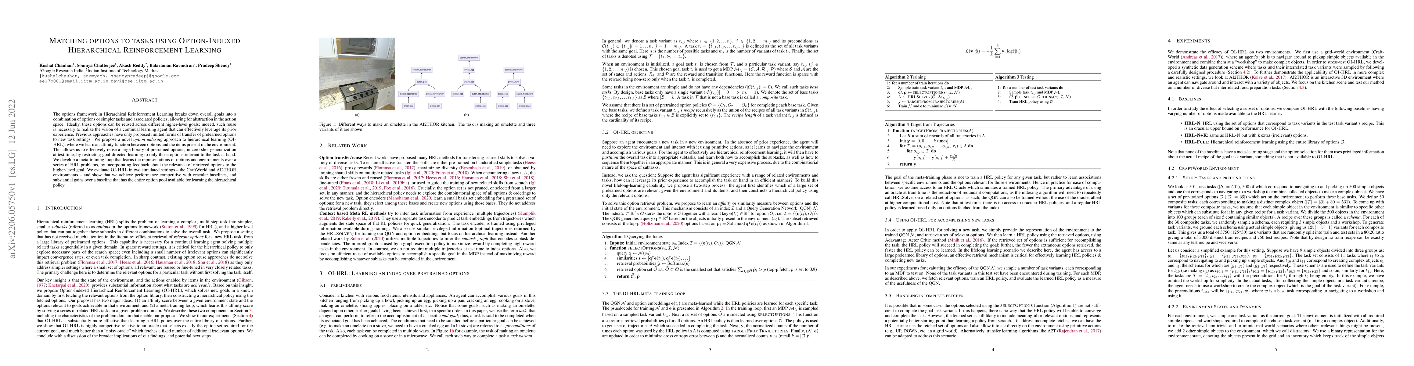 Thumbnail for Matching options to tasks using Option-Indexed Hierarchical
  Reinforcement Learning