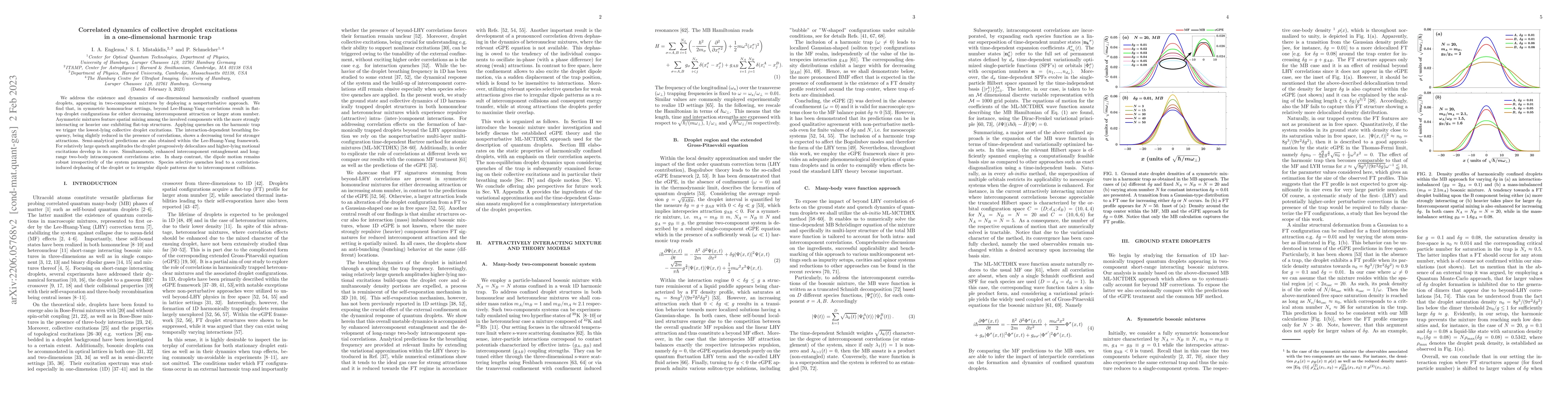 Thumbnail for Correlated dynamics of collective droplet excitations in a
  one-dimensional harmonic trap