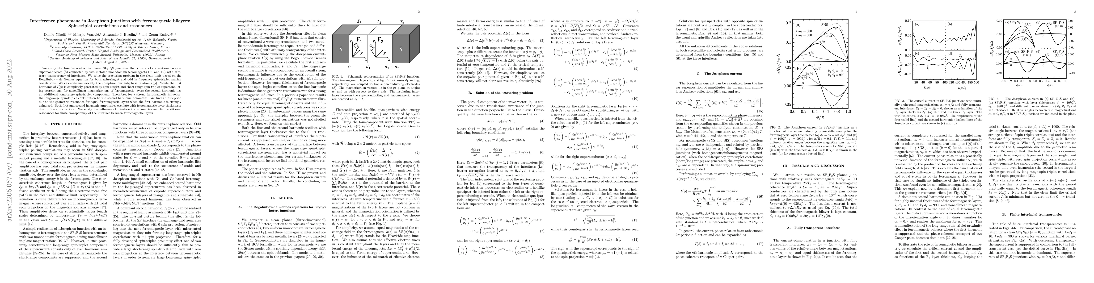 Thumbnail for Interference phenomena in Josephson junctions with ferromagnetic
  bilayers: Spin-triplet correlations and resonances