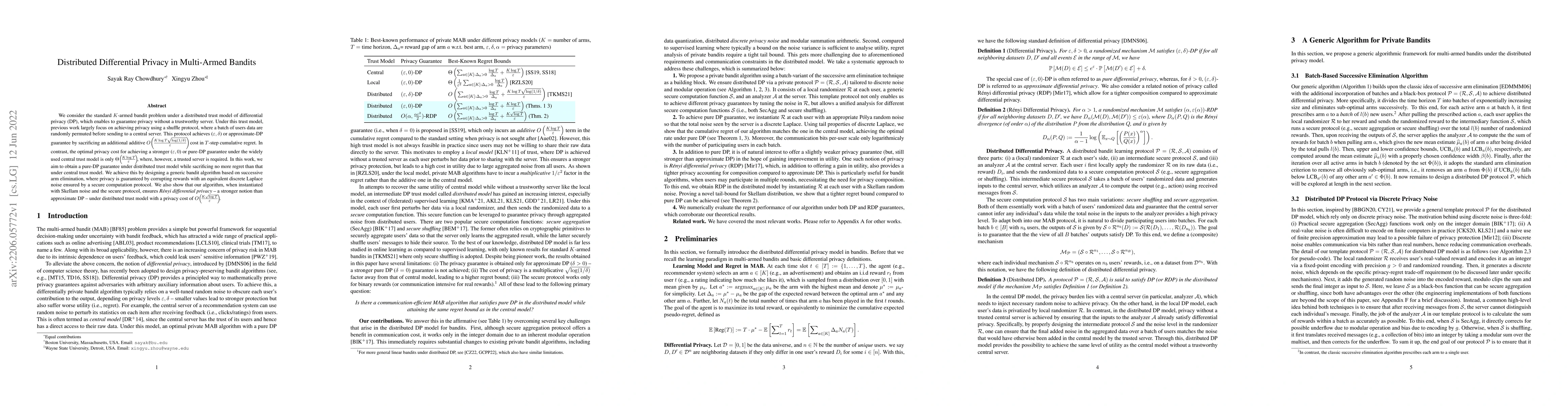 Thumbnail for Distributed Differential Privacy in Multi-Armed Bandits
