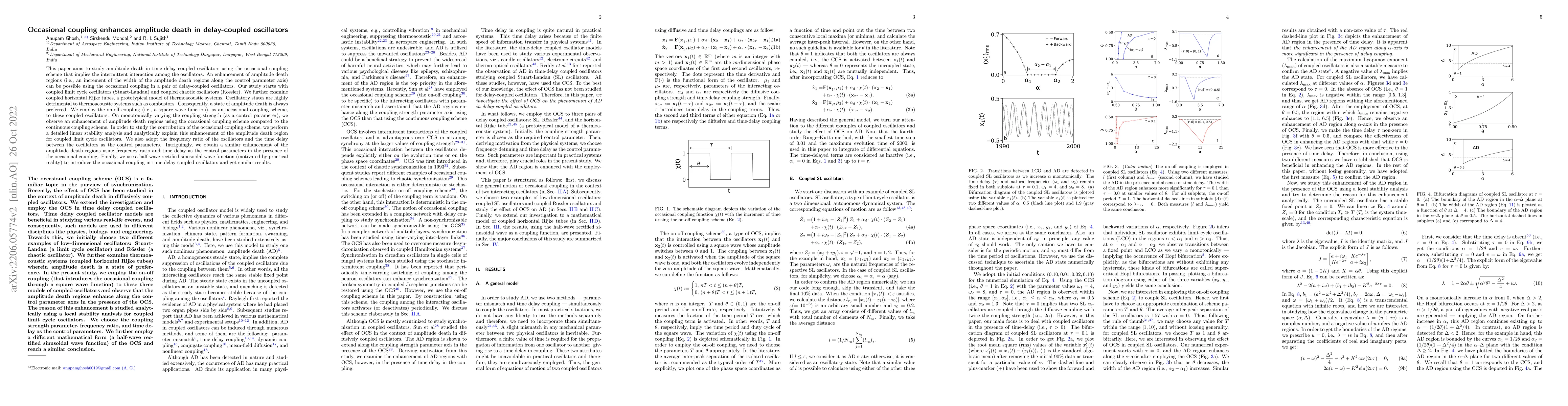 Thumbnail for Occasional coupling enhances amplitude death in delay-coupled
  oscillators