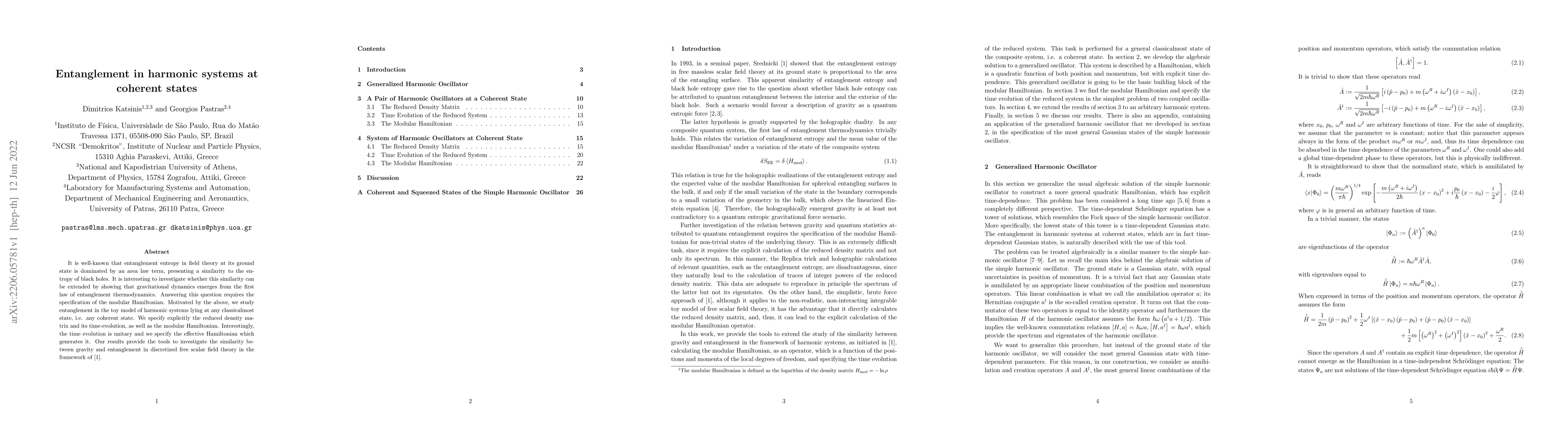 Thumbnail for Entanglement in harmonic systems at coherent states