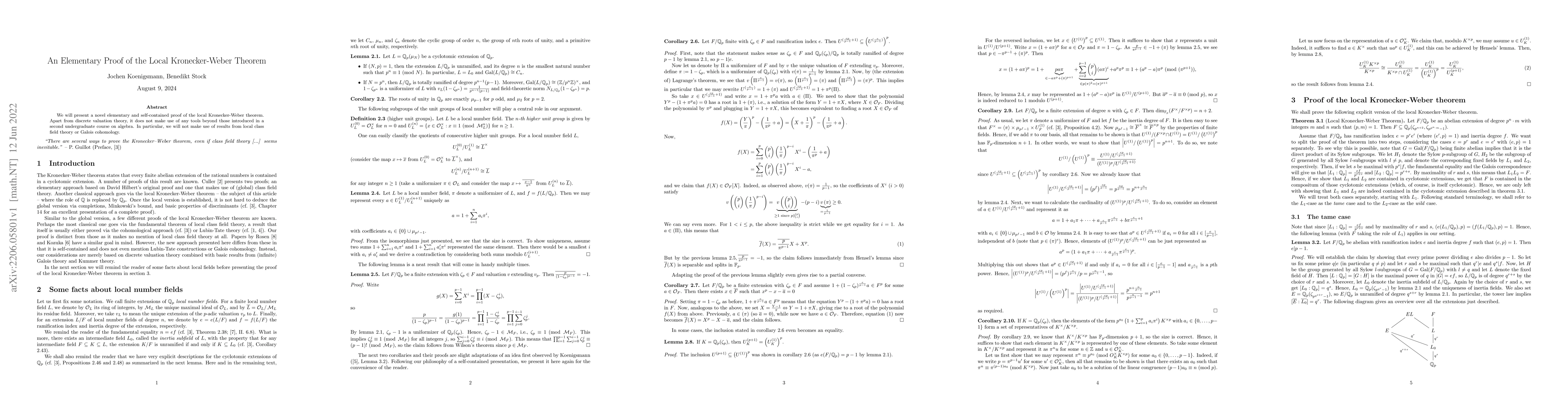 Thumbnail for An Elementary Proof of the Local Kronecker-Weber Theorem