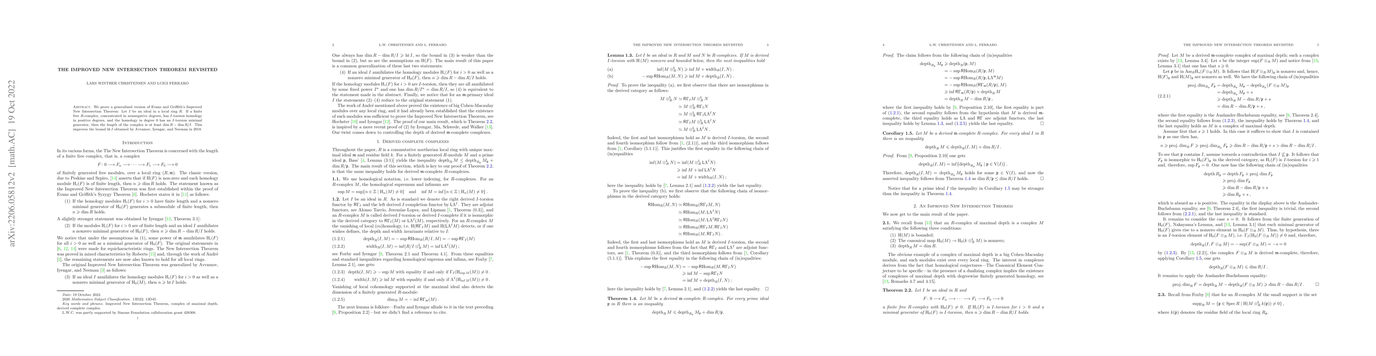Thumbnail for The Improved New Intersection Theorem revisited