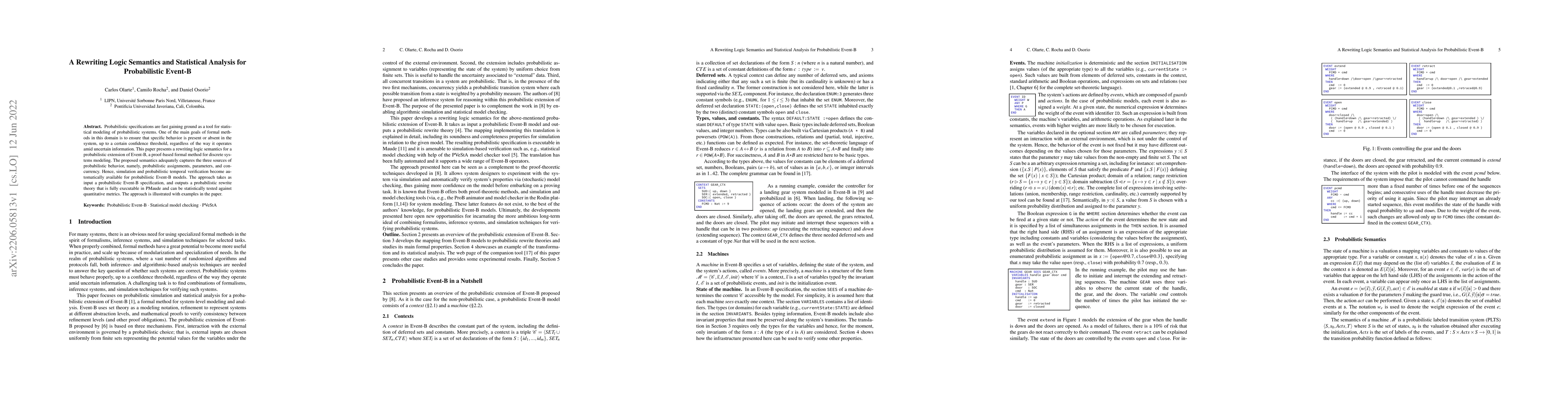 Thumbnail for A Rewriting Logic Semantics and Statistical Analysis for Probabilistic
  Event-B
