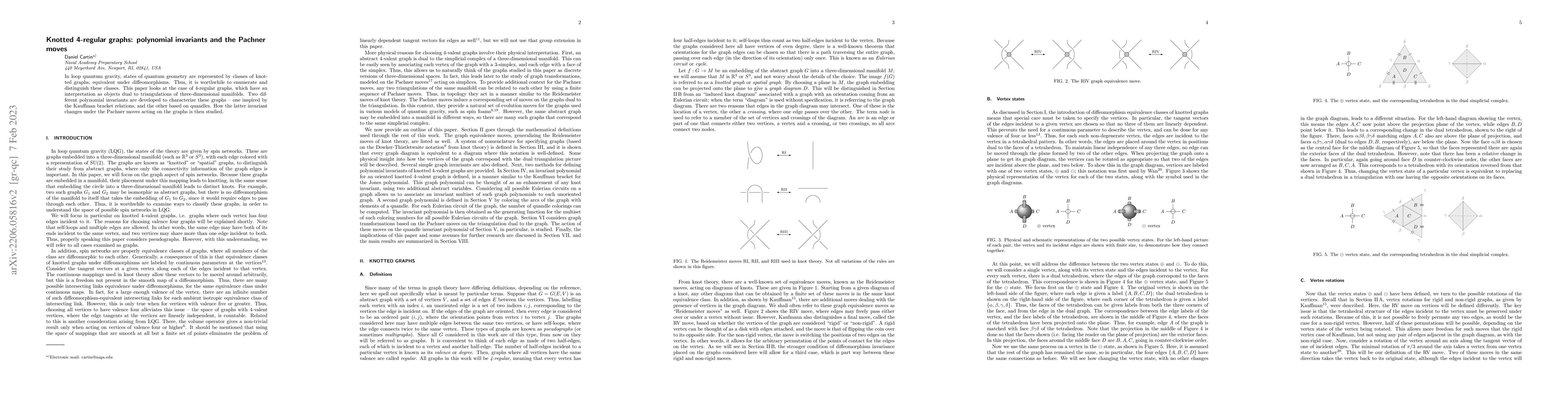 Thumbnail for Knotted 4-regular graphs: polynomial invariants and the Pachner moves