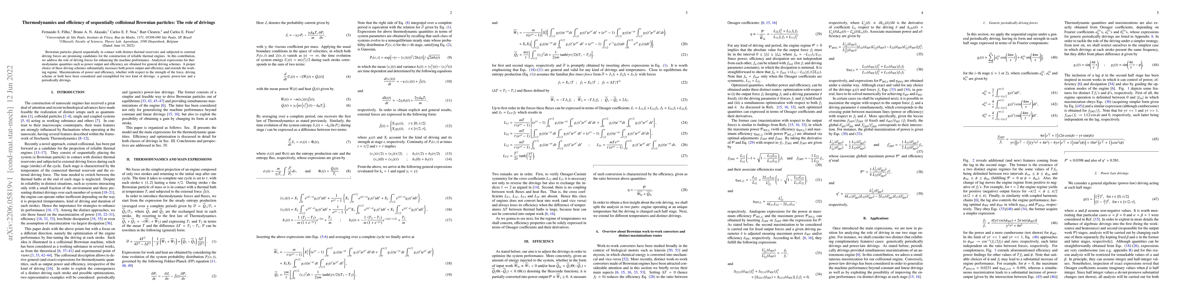 Thumbnail for Thermodynamics and efficiency of sequentially collisional Brownian
  particles: The role of drivings