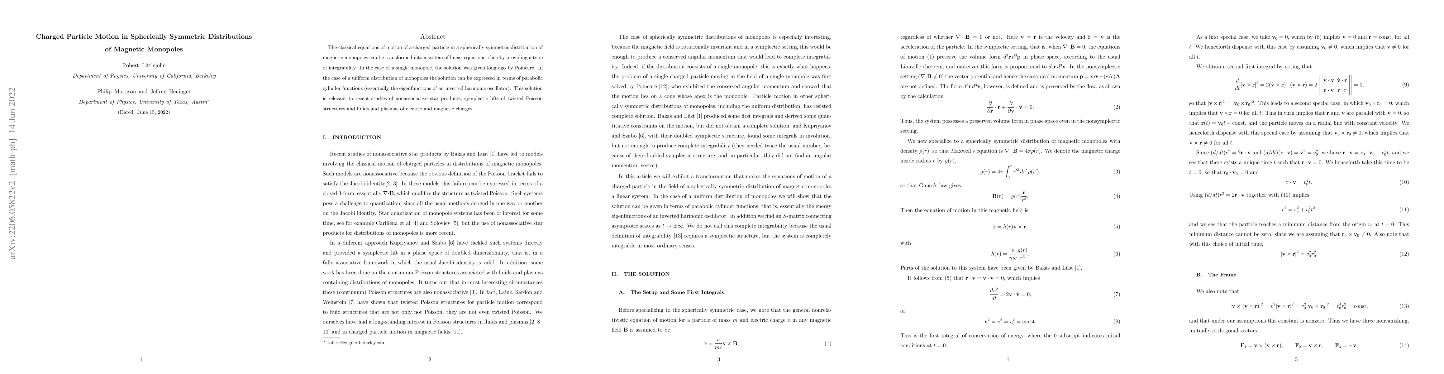 Thumbnail for Charged Particle Motion in Spherically Symmetric Distributions of
  Magnetic Monopoles