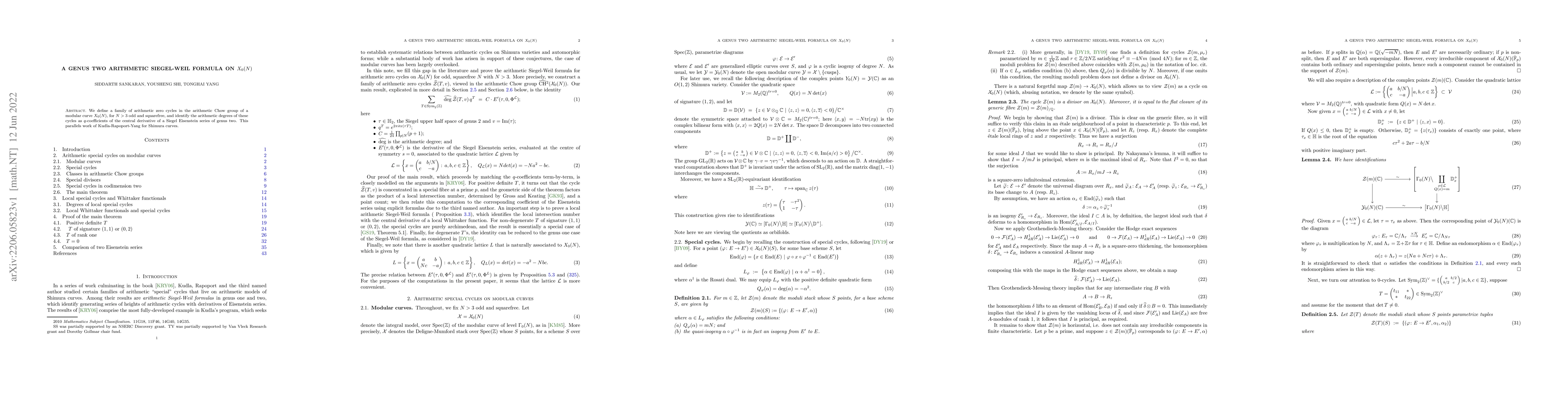 Thumbnail for A genus two arithmetic Siegel-Weil formula on X_0(N)