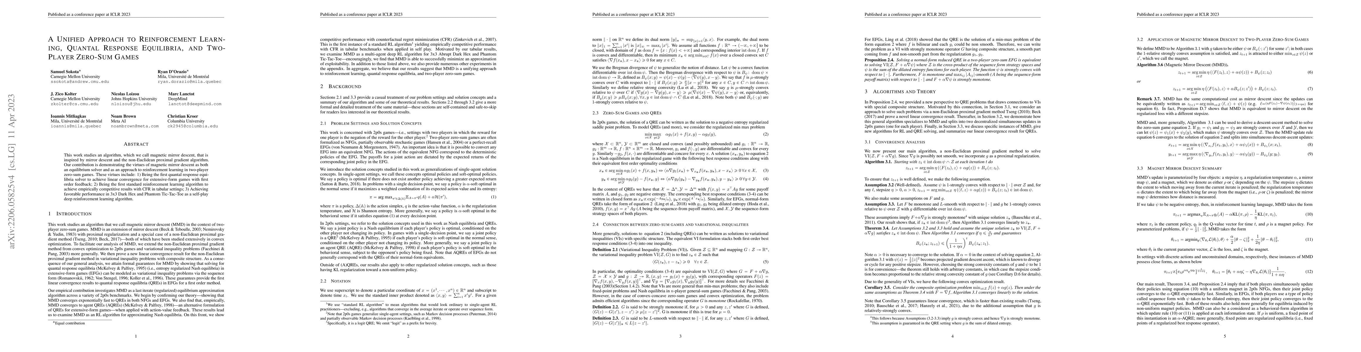 Thumbnail for A Unified Approach to Reinforcement Learning, Quantal Response
  Equilibria, and Two-Player Zero-Sum Games