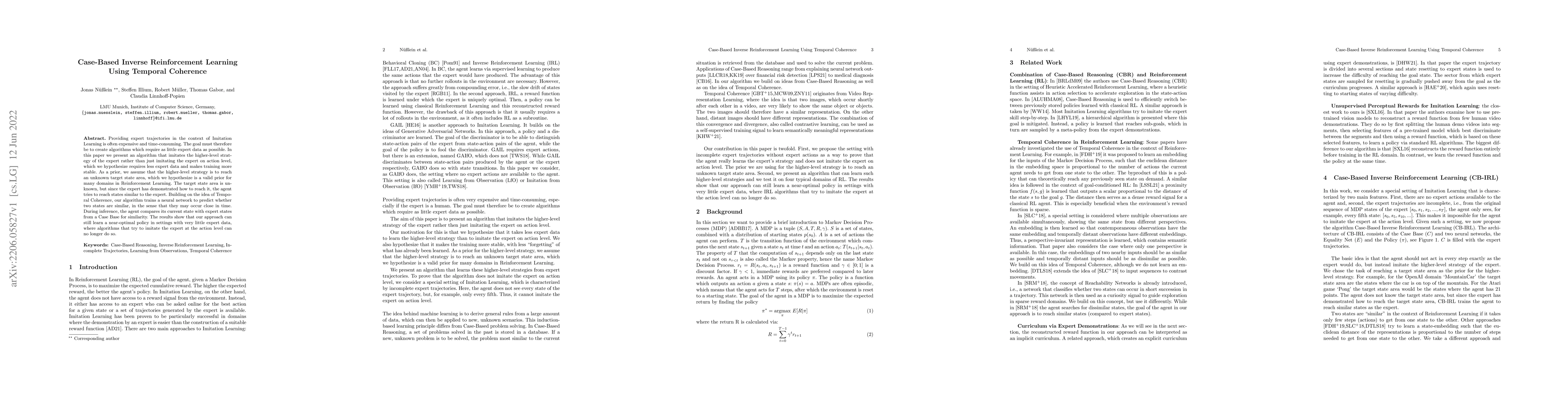 Thumbnail for Case-Based Inverse Reinforcement Learning Using Temporal Coherence