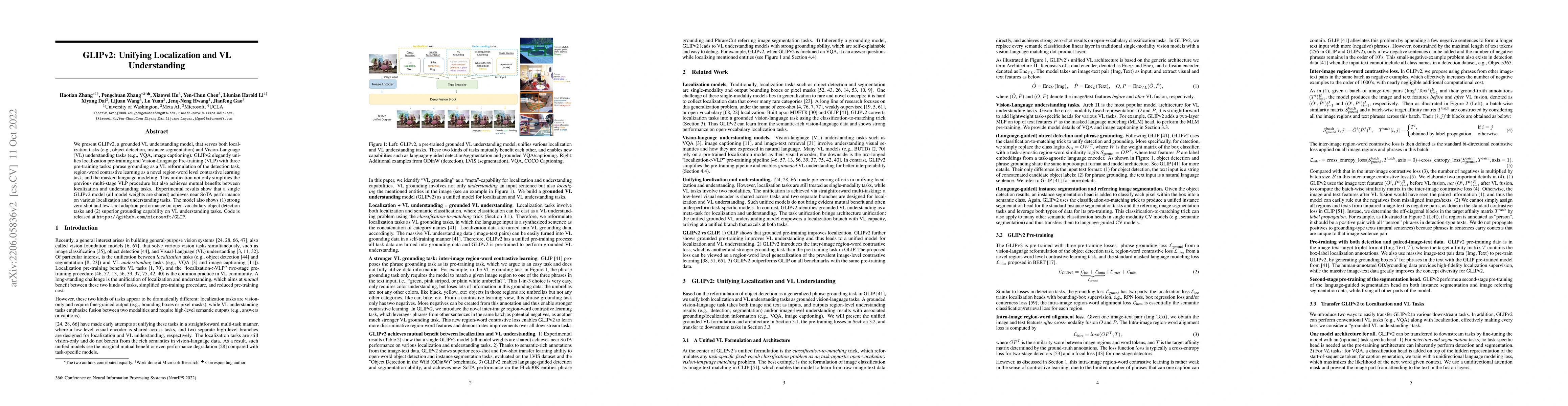 Thumbnail for GLIPv2: Unifying Localization and Vision-Language Understanding