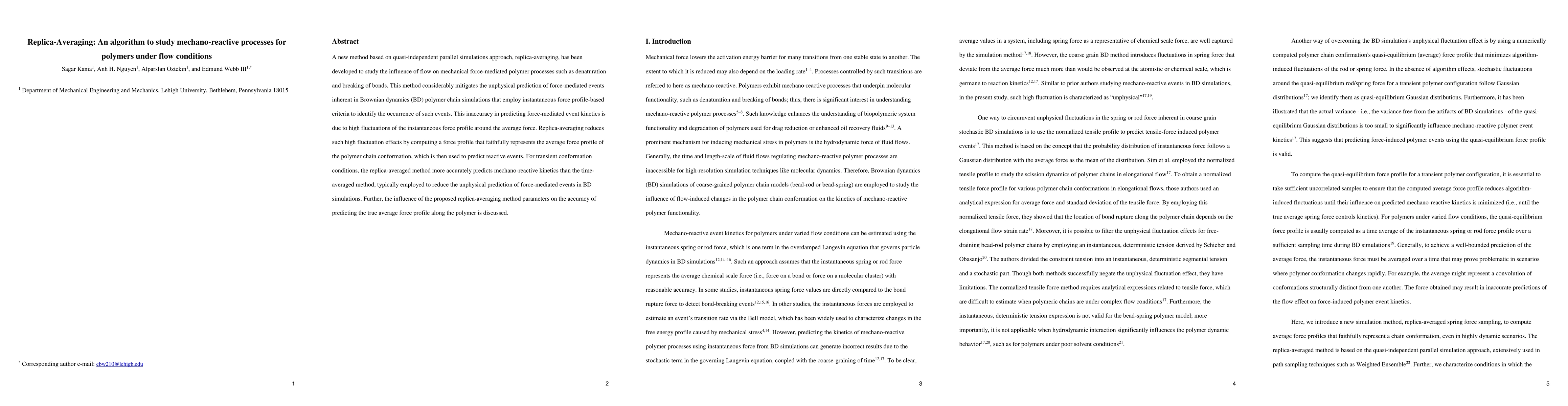 Thumbnail for Replica-Averaging: An algorithm to study mechano-reactive processes for
  polymers under flow conditions