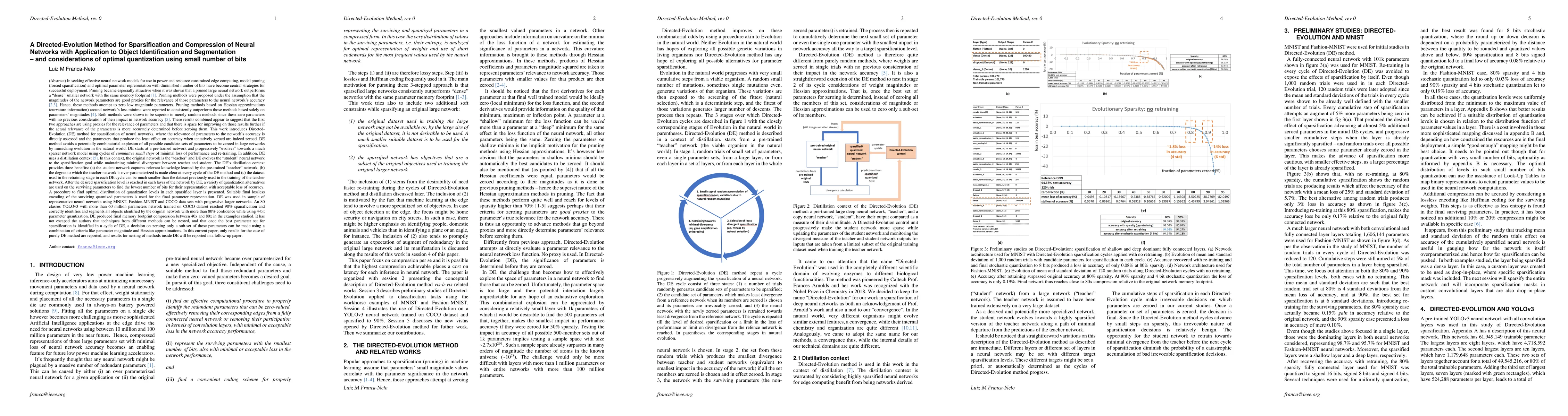 Thumbnail for A Directed-Evolution Method for Sparsification and Compression of Neural
  Networks with Application to Object Identification and Segmentation and
  considerations of optimal quantization using small number of bits