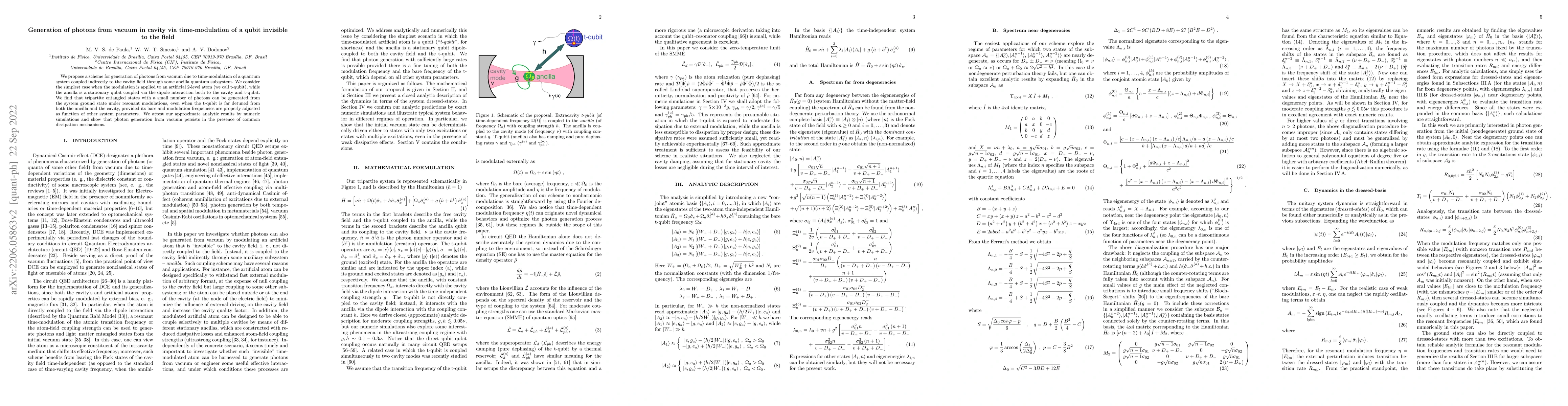 Thumbnail for Generation of photons from vacuum in cavity via time-modulation of a
  qubit invisible to the field