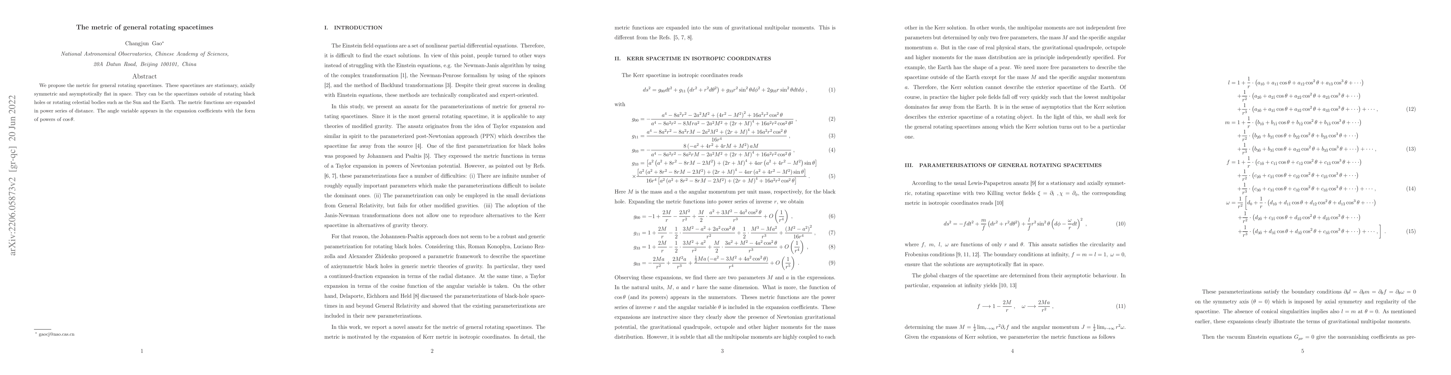 Thumbnail for The metric of general rotating spacetimes