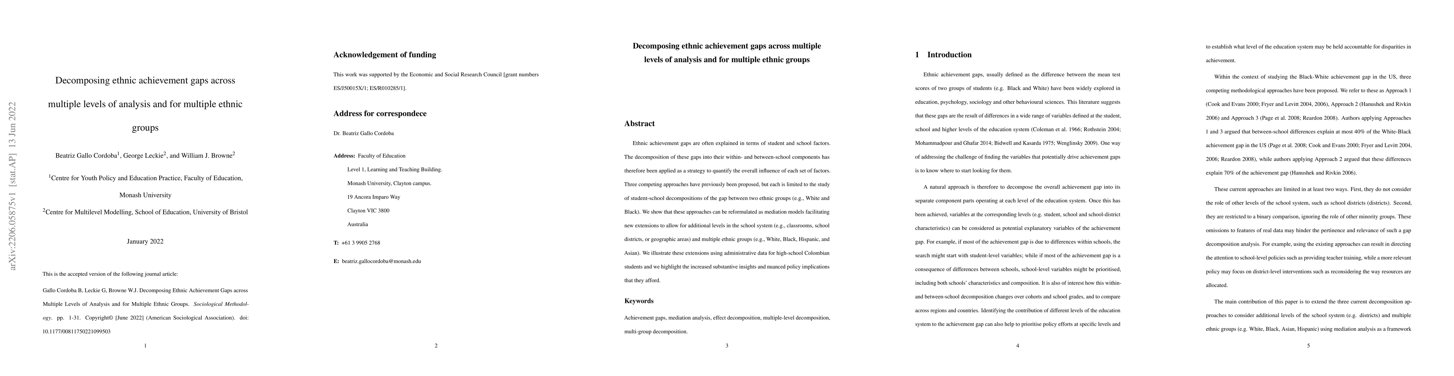 Thumbnail for Decomposing ethnic achievement gaps across multiple levels of analysis
  and for multiple ethnic groups