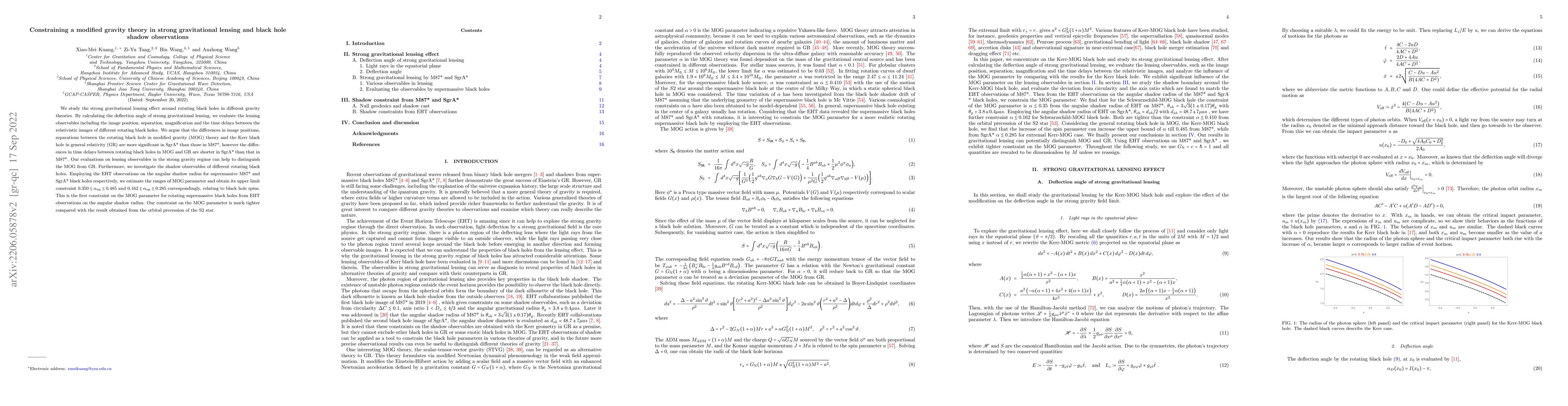 Thumbnail for Constraining a modified gravity theory in strong gravitational lensing
  and black hole shadow observations