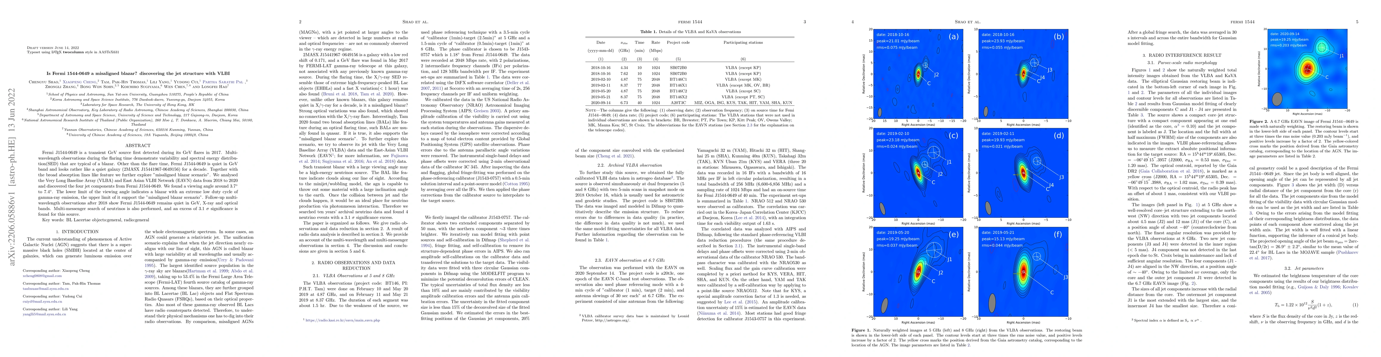 Thumbnail for Is Fermi 1544-0649 a misaligned blazar? discovering the jet structure
  with VLBI