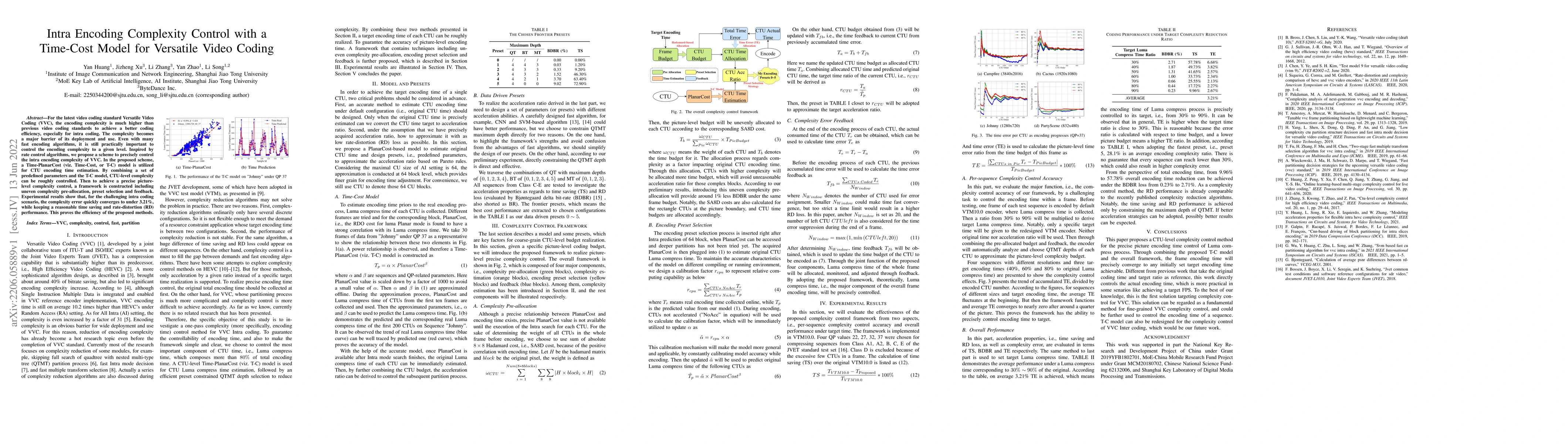 Thumbnail for Intra Encoding Complexity Control with a Time-Cost Model for Versatile
  Video Coding