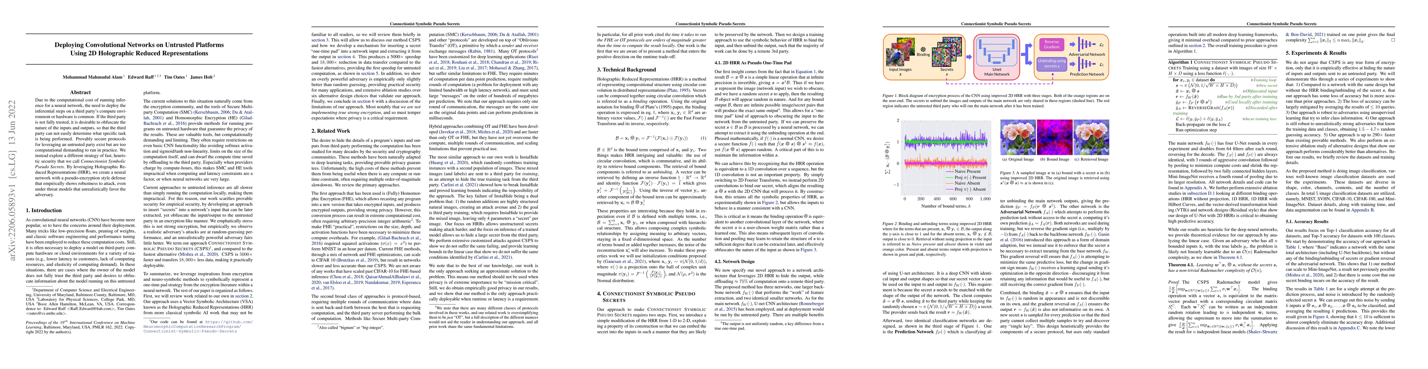 Thumbnail for Deploying Convolutional Networks on Untrusted Platforms Using 2D
  Holographic Reduced Representations