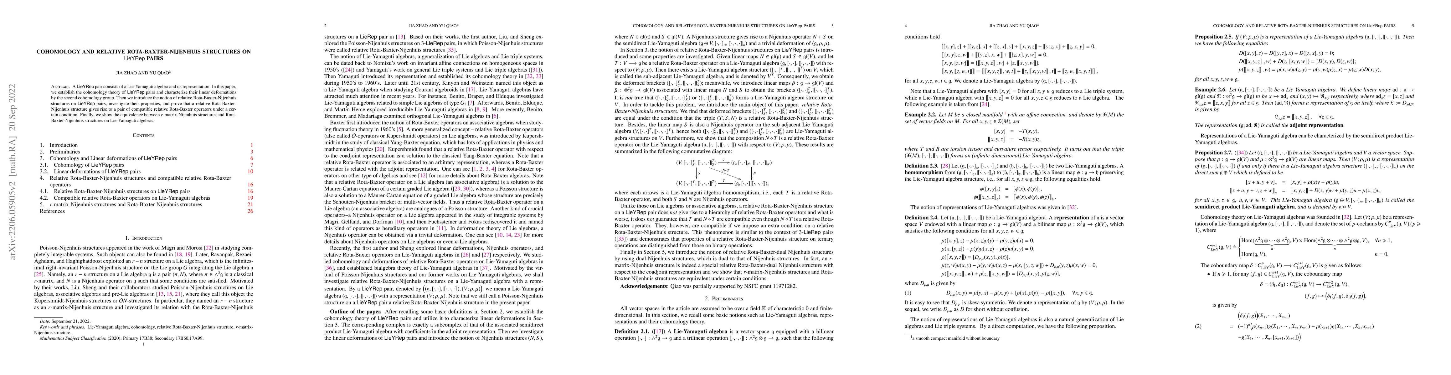 Thumbnail for Cohomology and relative Rota-Baxter-Nijenhuis structures on LieYRep
  pairs