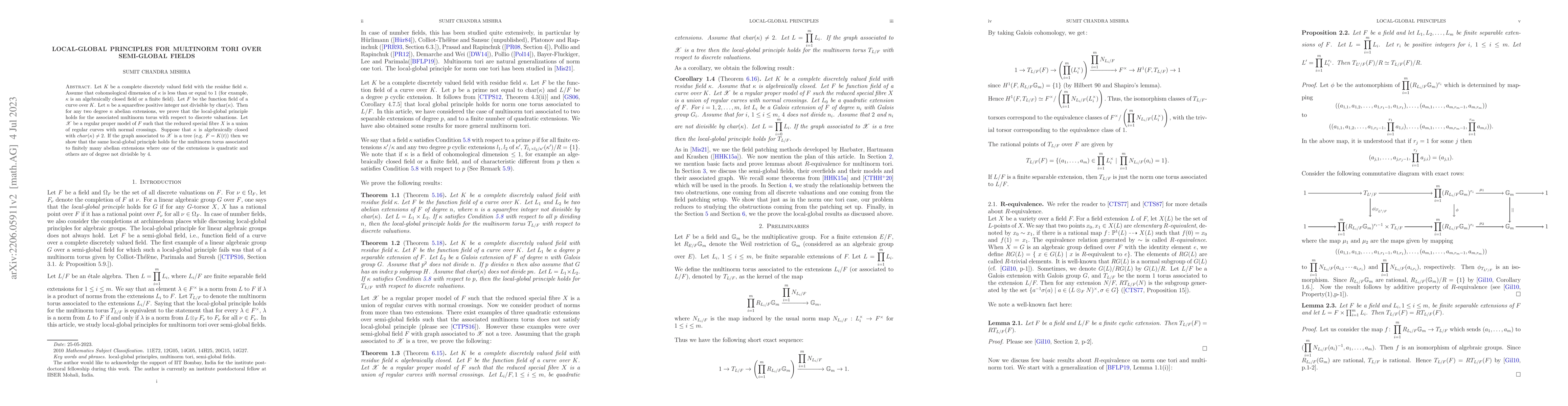 Thumbnail for Local-global principles for multinorm tori over semi-global fields