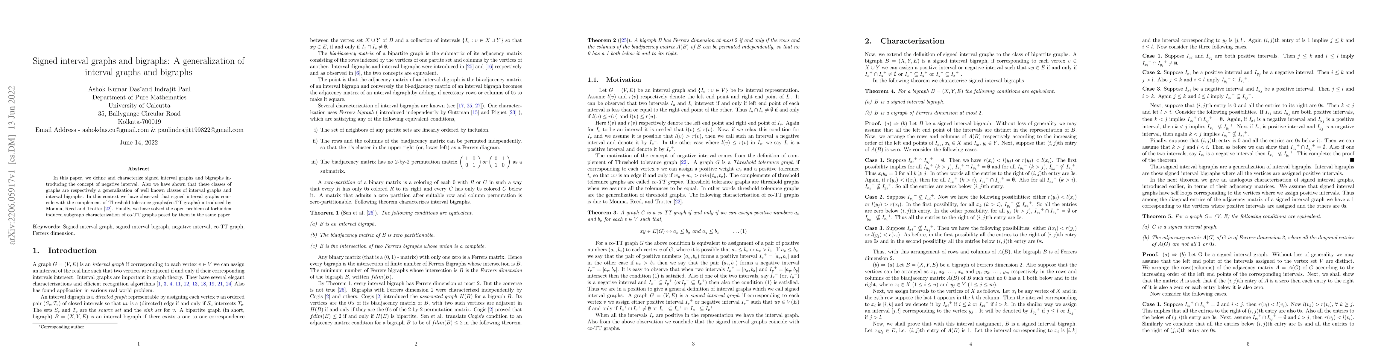 Thumbnail for Signed interval graphs and bigraphs: A generalization of interval graphs
  and bigraphs